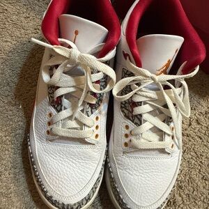 Jordan Red and White Sneakers with Orange Details